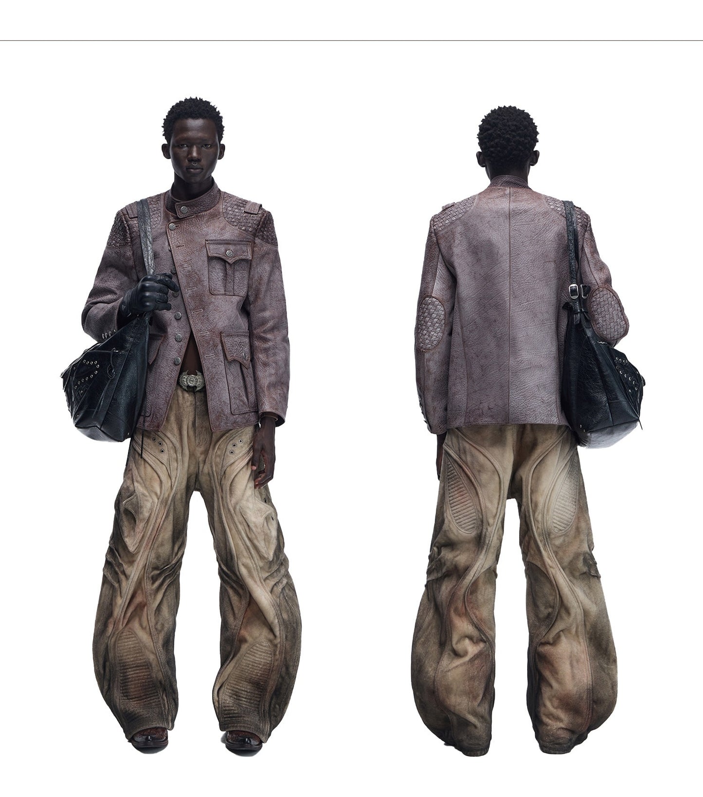 Fuzzy-textured Faded Three-dimensional Structured Denim Jeans