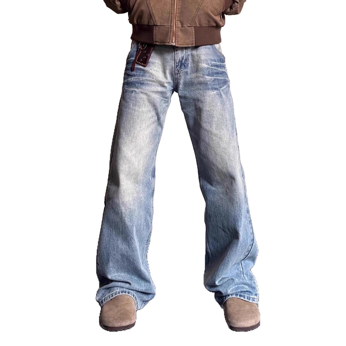 Mens Retro Washed Bleached And Distressed Lightning-Stripe Bamboo-Grain Pants