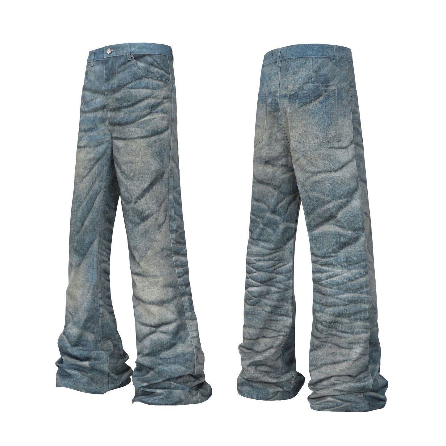 Retro Digital-printed Ripple Denim Jeans For Casual Wear