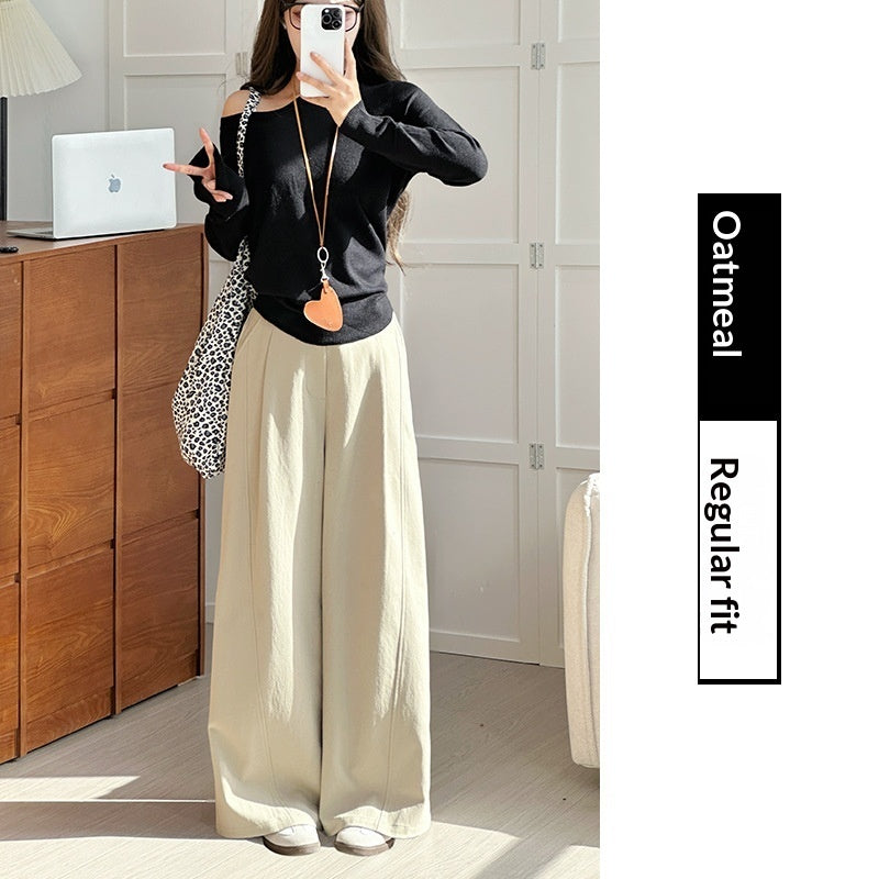 Womens Casual Loose-fitting High-waisted Wide-leg Pants