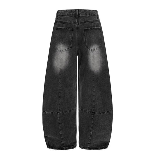 American-style Vintage Ice-blue Pleated Bootcut Jeans