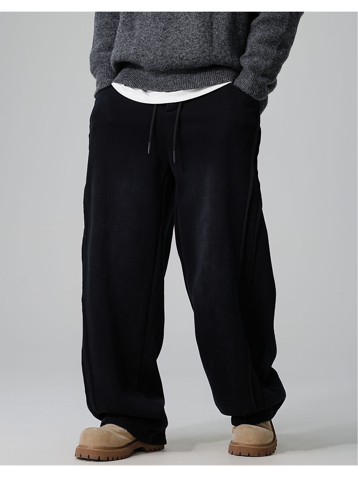 Fleece-Lined Distressed Knit Sweatpants With A Straight Leg In Winter Style