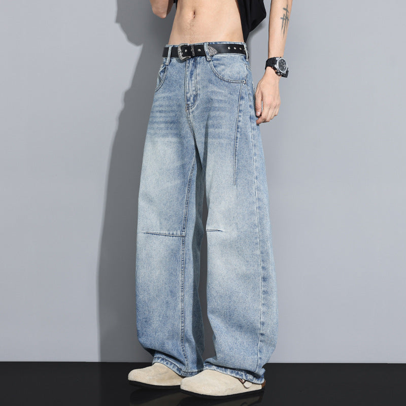 Versatile High-Street Mens Straight-Leg Denim Jeans