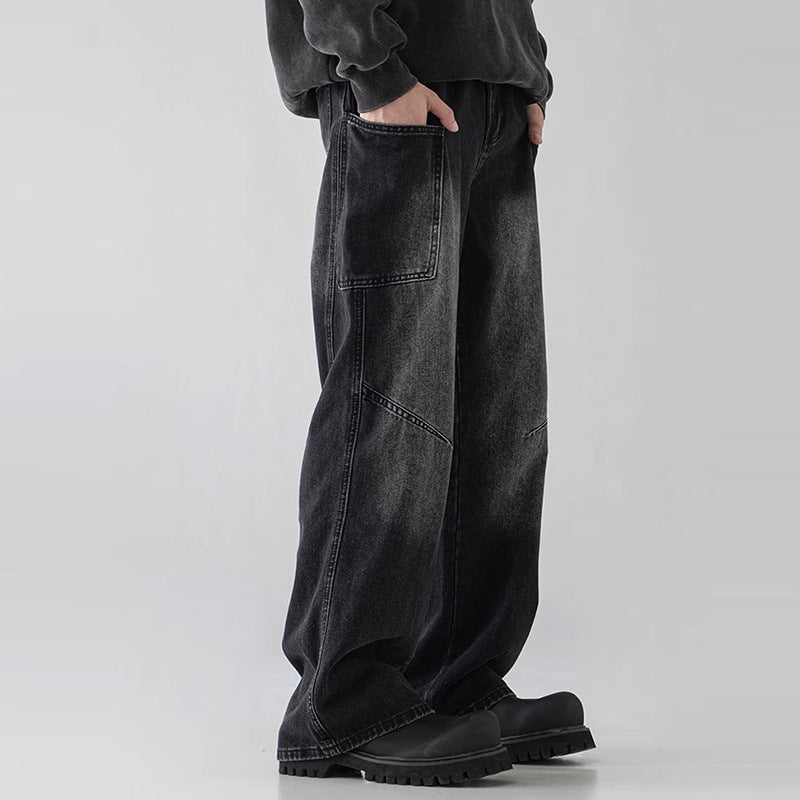 Mens Straight Leg Loose Fit Wide Leg Jeans