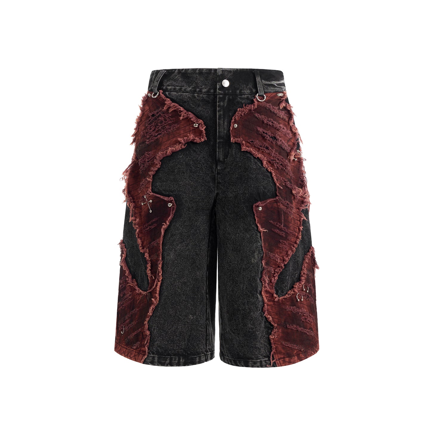 Distressed Brushed Stitching Denim Cropped Pants