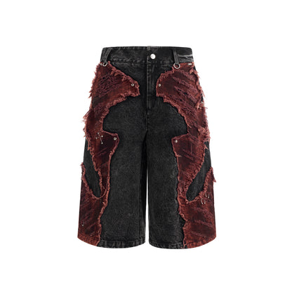 Distressed Brushed Stitching Denim Cropped Pants