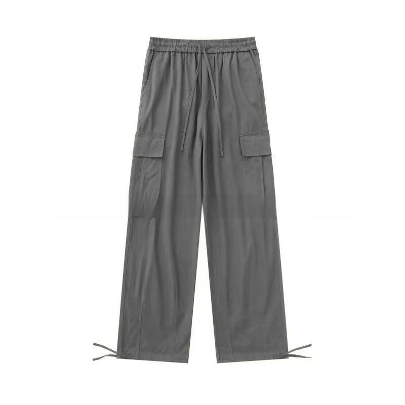 Loose Fitting Casual Straight Leg Cargo Pants With Multiple Pockets And A Drawstring Waist