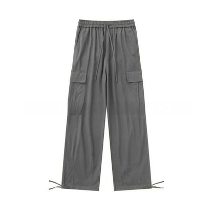 Loose Fitting Casual Straight Leg Cargo Pants With Multiple Pockets And A Drawstring Waist