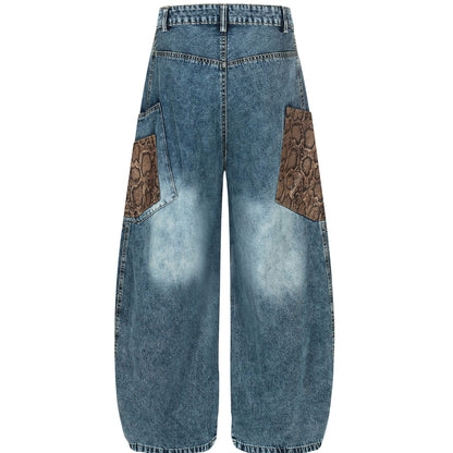 Mens Retro Washed Loose Wide Leg Denim Jeans