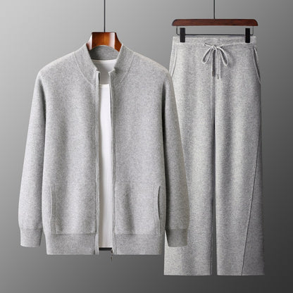 Business Mens Casual Double-Faced Wool Knit Sweater With Zipper In Solid Colors