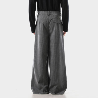 Retro Pleated Striped Button Suit Pants