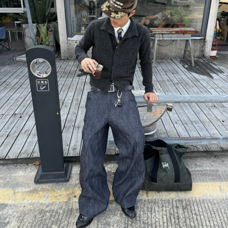 Textured Three-dimensional Loose-fitting Straight-leg Trousers