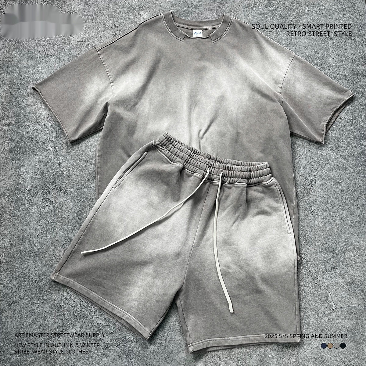 Aged-style American Retro Mens Short-sleeve And Shorts Set