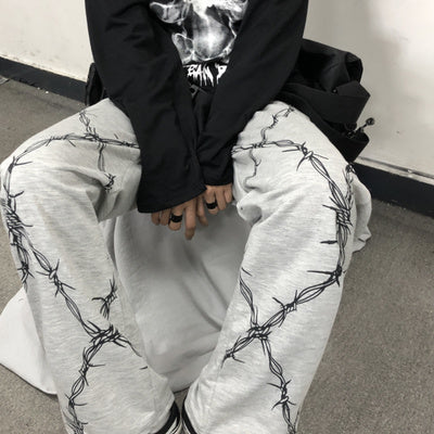 Dark print casual straight pants