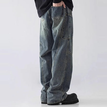 Mens Straight Leg Loose Fit Wide Leg Jeans