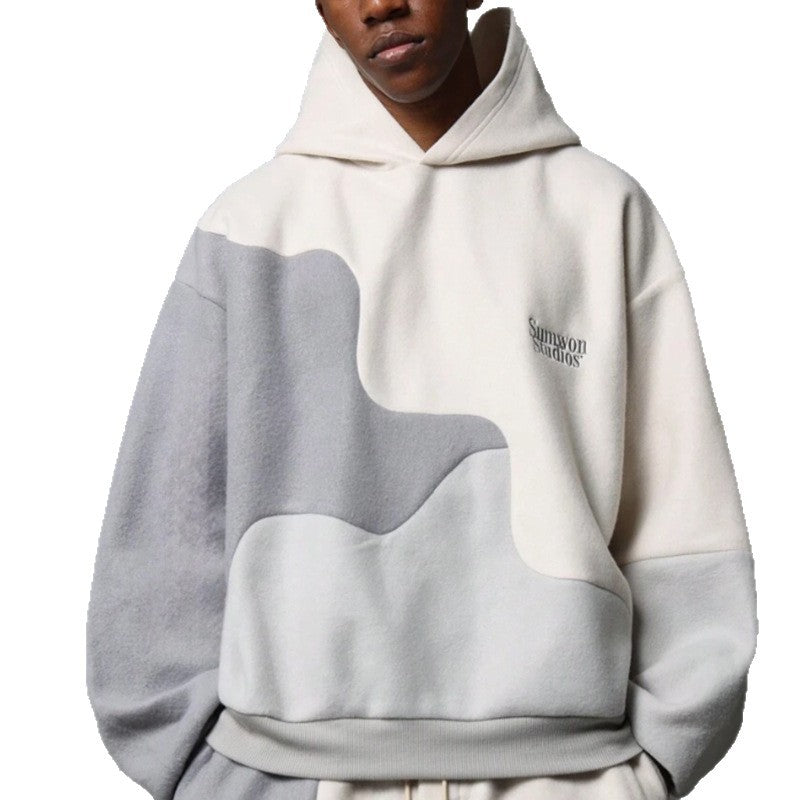 Irregular Patchwork American-Style Retro Unisex Hoodie And Sweatpants Set For Sports