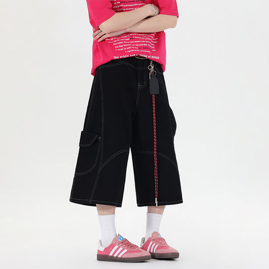 Retro Multi-pocket Workwear Shorts Denim Cropped Pants