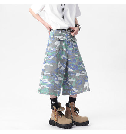 Denim American Big Workwear With Pocket Cropped Trousers Camouflage Pants