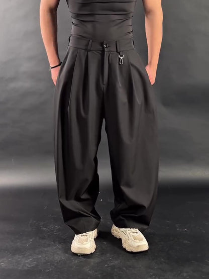 Black High Waist Multi-Pleated 3D Wide-Leg Pants