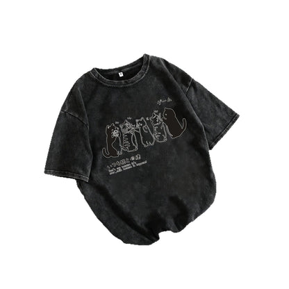 Cartoon Cat Shower Mens Loose-Fit Short-Sleeve T-Shirt