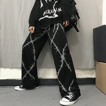 Dark print casual straight pants