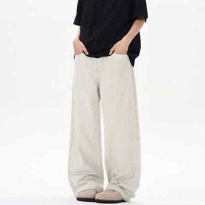Pure Cotton Stone-washed Casual Straight-leg Men's Solid Loose Pants