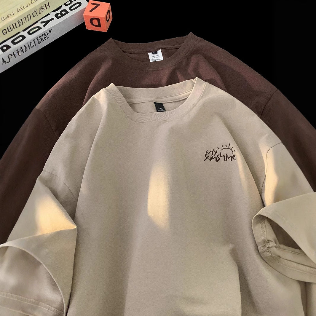 Teenage Minimalist Trendy Loose-fitting Crew-neck Half-sleeve