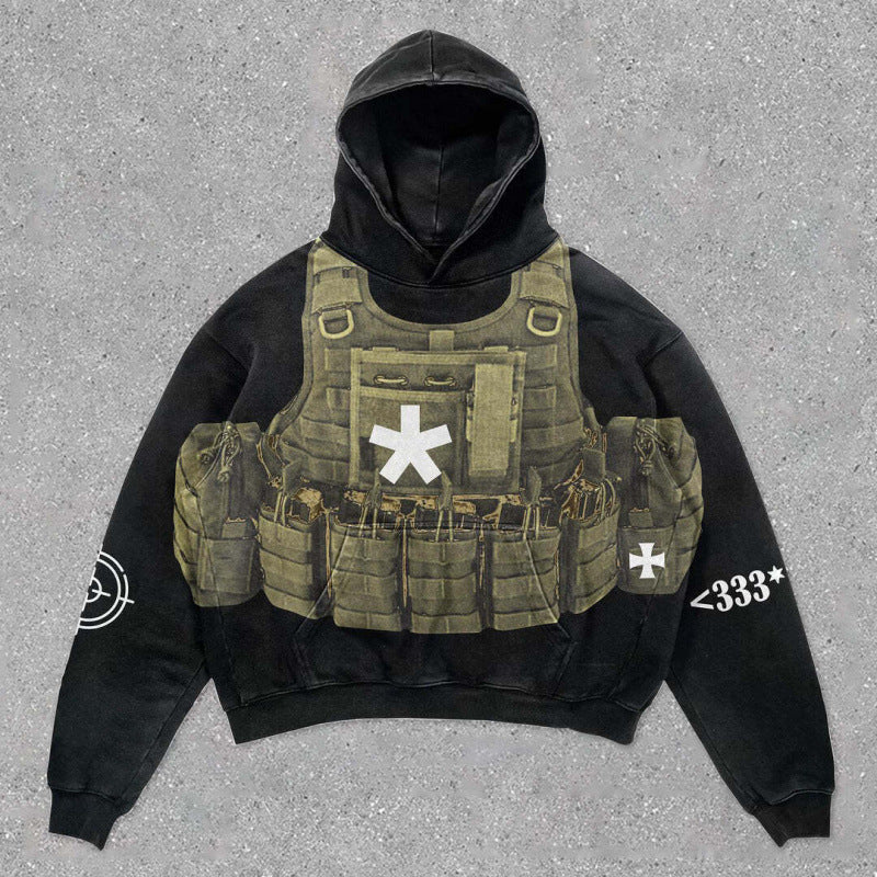 American Retro 3D Digital-Print Trendy Hoodie Sweater