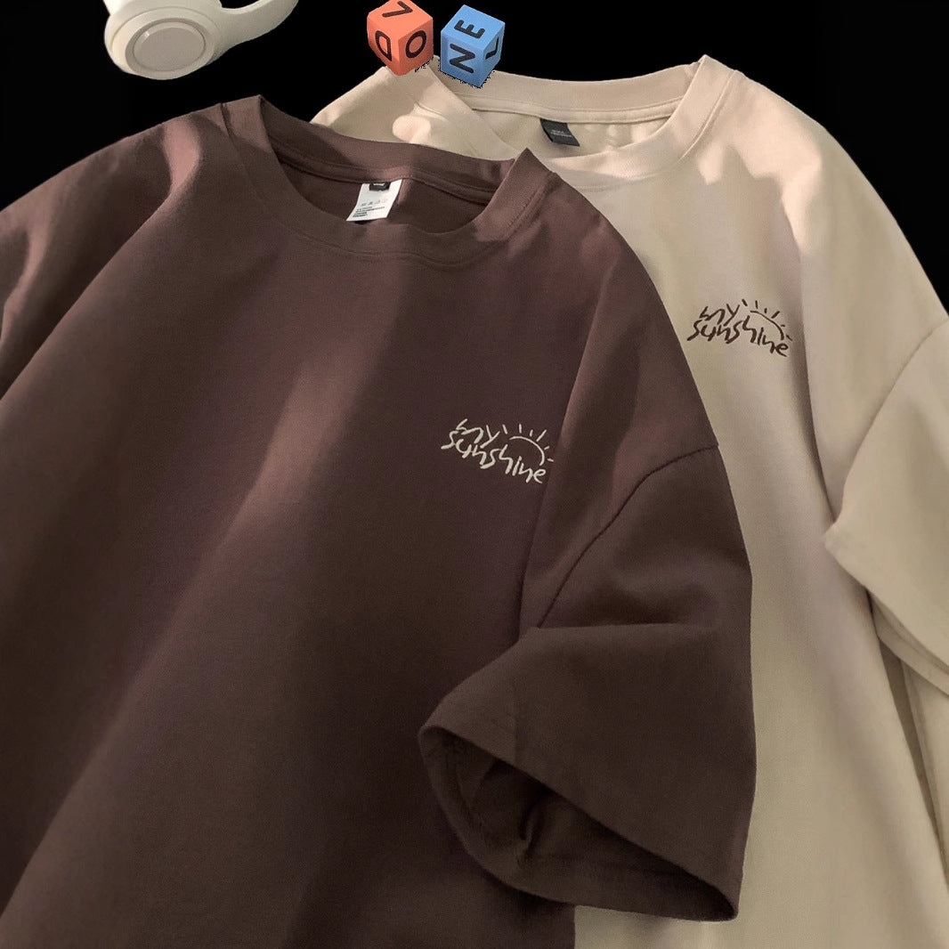 Teenage Minimalist Trendy Loose-fitting Crew-neck Half-sleeve