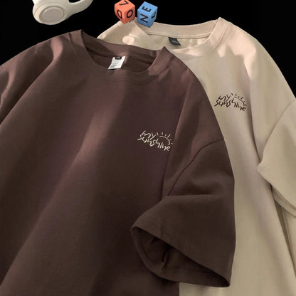 Teenage Minimalist Trendy Loose-fitting Crew-neck Half-sleeve