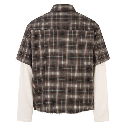 Mens Autumn Long-Sleeve American-Style Retro High-Street Tie-Dye Plaid Shirt