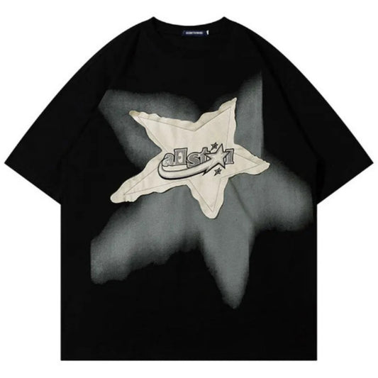 New Men's Clothing American-style Retro Star Patchwork Loose-fit Short-sleeve Shirt