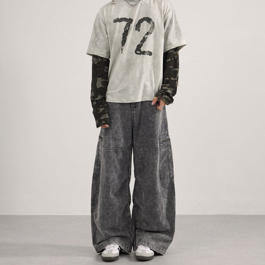 Casual Baggy Pants With A Utility-style Design Featuring Multiple Pockets And Zip Fly