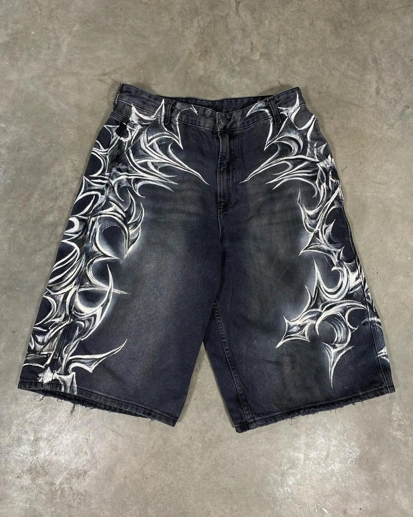 American Retro Gothic Printed Denim Shorts