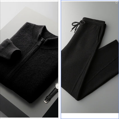 Business Mens Casual Double-Faced Wool Knit Sweater With Zipper In Solid Colors