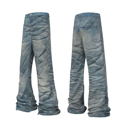 Retro Digital-printed Ripple Denim Jeans For Casual Wear