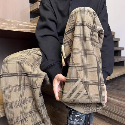 Striped And Plaid Patchwork Versatile Minimalist Straight-leg Wide-leg Sweatpants
