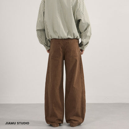 Contoured Scimitar-shaped Casual Loose Wide-leg Pants
