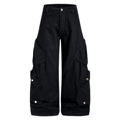 Mens Retro American-Style Baggy Casual Pants With A Scimitar Design