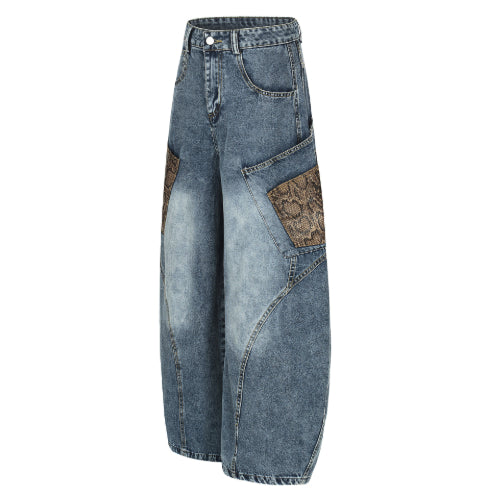 Mens Retro Washed Loose Wide Leg Denim Jeans