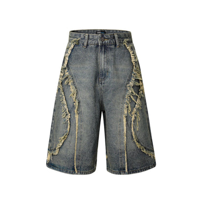 American Pu Shuai Distressed High Street Raw Edge Denim Shorts