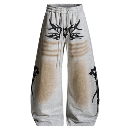 Distressed Vintage-style Totem-printed Harem Pants With A Curved Blade Design