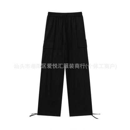 Loose Fitting Casual Straight Leg Cargo Pants With Multiple Pockets And A Drawstring Waist
