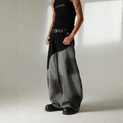 FallWinter Retro Washed Patchwork Contrasting-Color Casual Denim Jeans