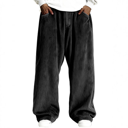 Mens Casual Solid Color Corduroy Pocket Sweatpants