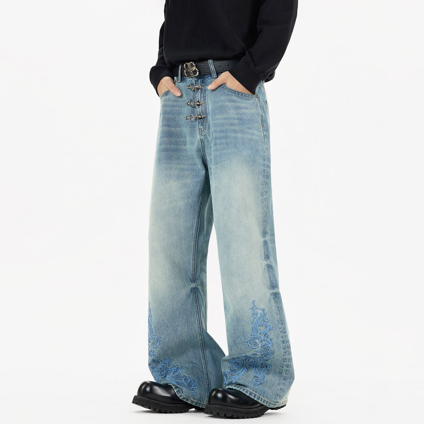 American-style Vintage Distressed Loose Straight-leg Bootcut Jeans For Men And Women