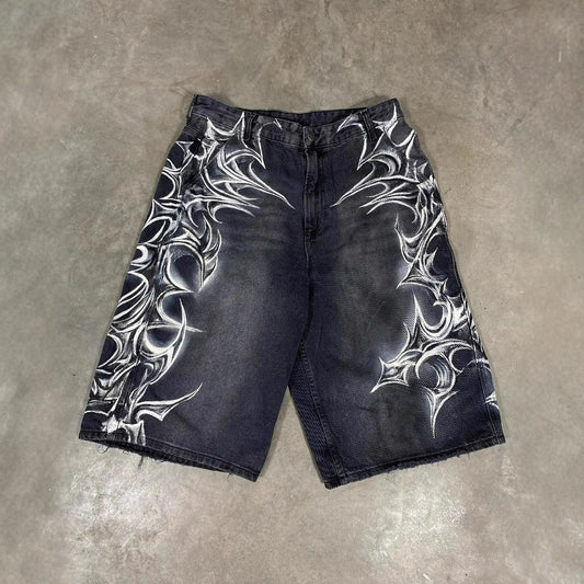 American Retro Gothic Printed Denim Shorts