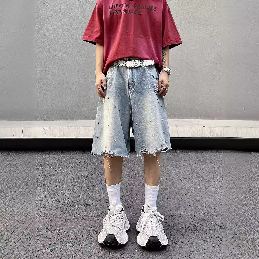 Ripped Frayed-edge Loose-fit Casual Versatile Denim Shorts