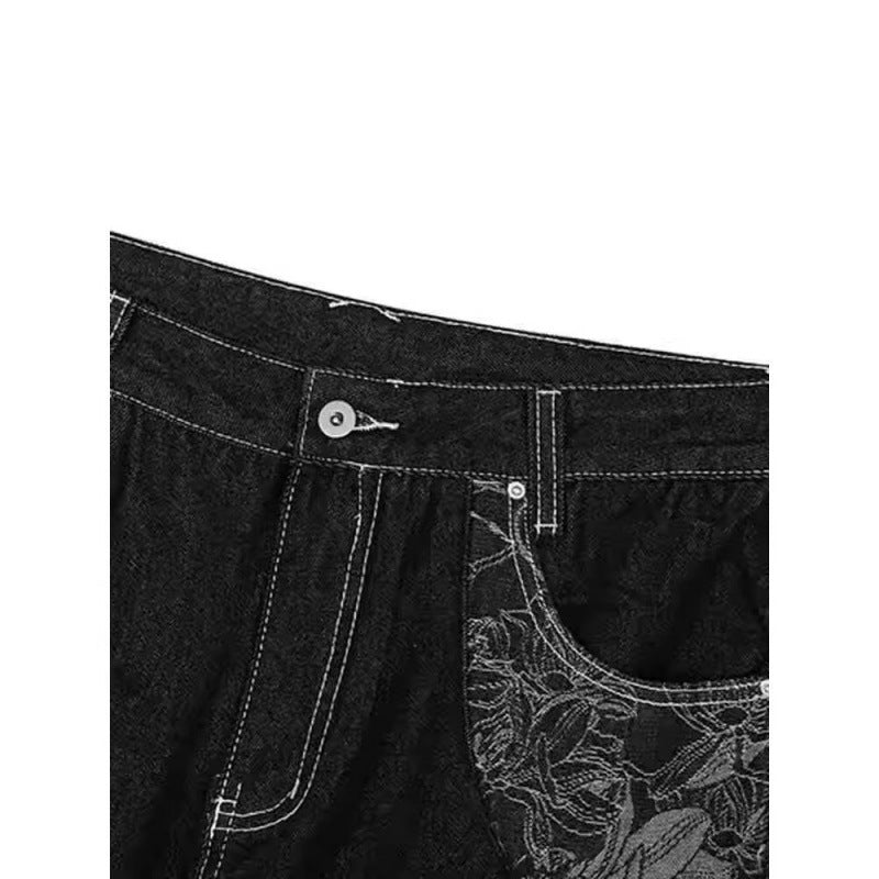 American-style Vintage Snake-pattern Raw Denim Narrow-rise Selvedge Flared Jeans