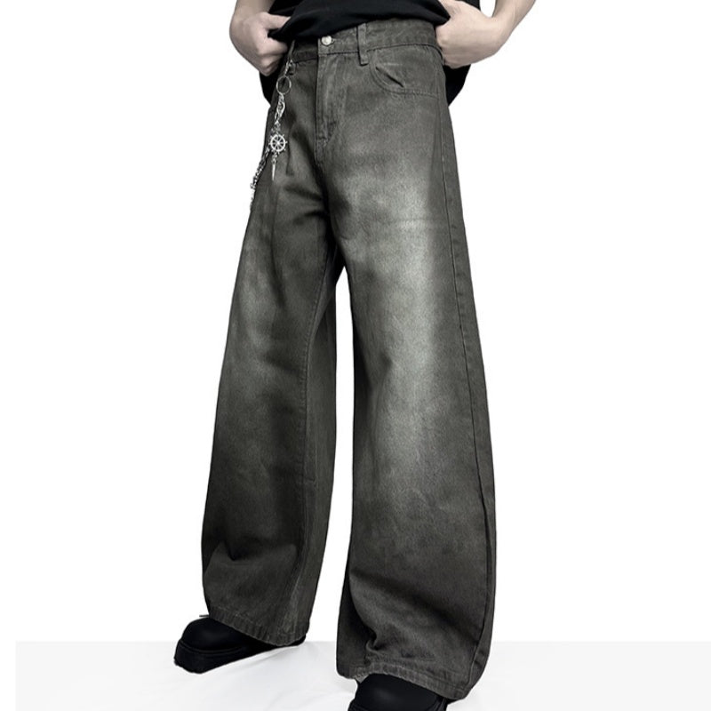 Retro Washed-Effect Cropped Wide-Leg Casual Pants For Men